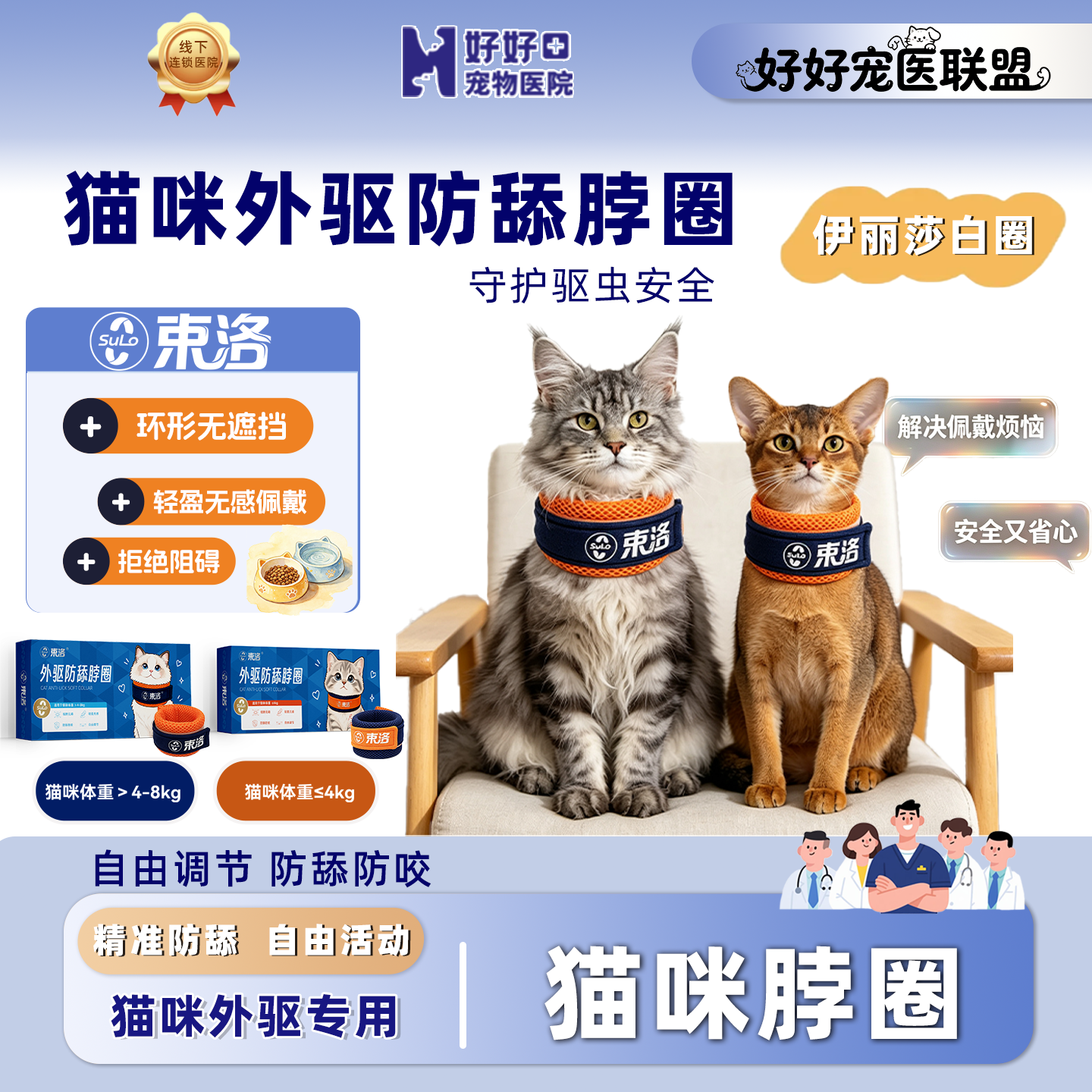 束洛猫咪外驱防舔脖套驱虫绝育