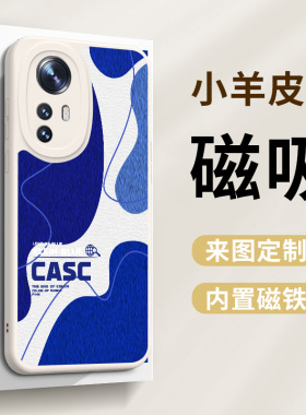 富力顿 磁吸手机壳适用小米12SUltra仿皮MIUI12小米12Pro情侣小米12S全包小米11Ultra蓝色线条色块miui12X男