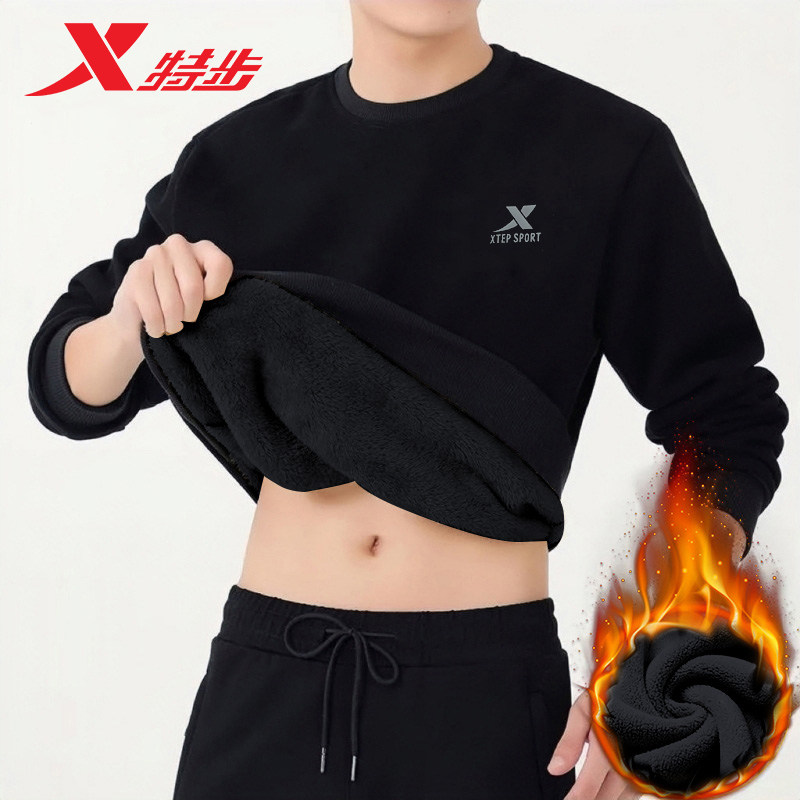 特步卫衣男士冬季新款圆领黑色套头青少年加绒旗舰运动长袖男装,运动服/休闲服装,运动卫衣/套头衫,淘宝优惠券,粉丝福利购,淘宝优惠卷