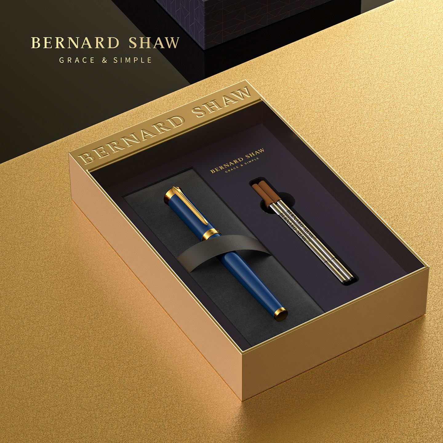 Bernard Shaw萧伯纳官方旗舰荣光系列签字笔商务刻字私人定制高档笔芯套装礼盒金属办公职场黑色签单宝珠笔