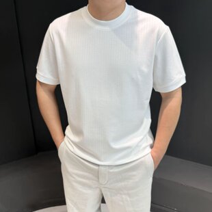 时尚 夏季 潮牌 T恤圆领微阔百搭休闲体恤衫 极简坑条纹短袖 新款 男士
