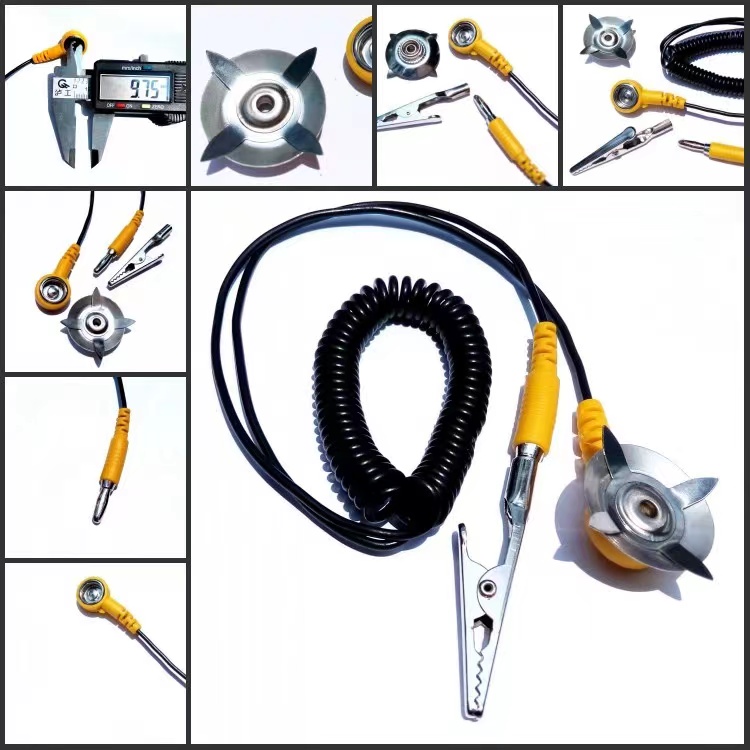 防静电接地线扣弹簧线带星爪鳄鱼夹防静电接地线防静电扣插座手环