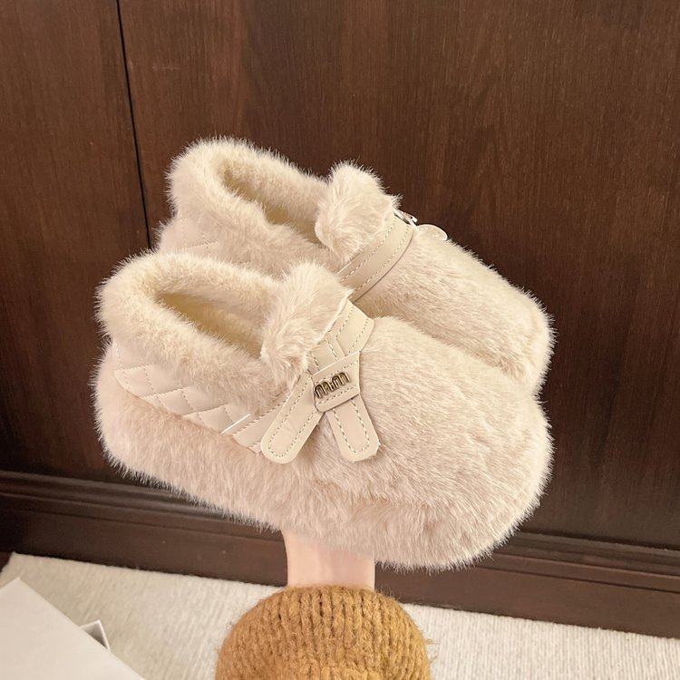 2026冬季新款深口单鞋深口人造短毛绒单鞋圆头平底绒面一脚蹬中跟,女鞋,深口单鞋,淘宝优惠券,粉丝福利购,淘宝优惠卷