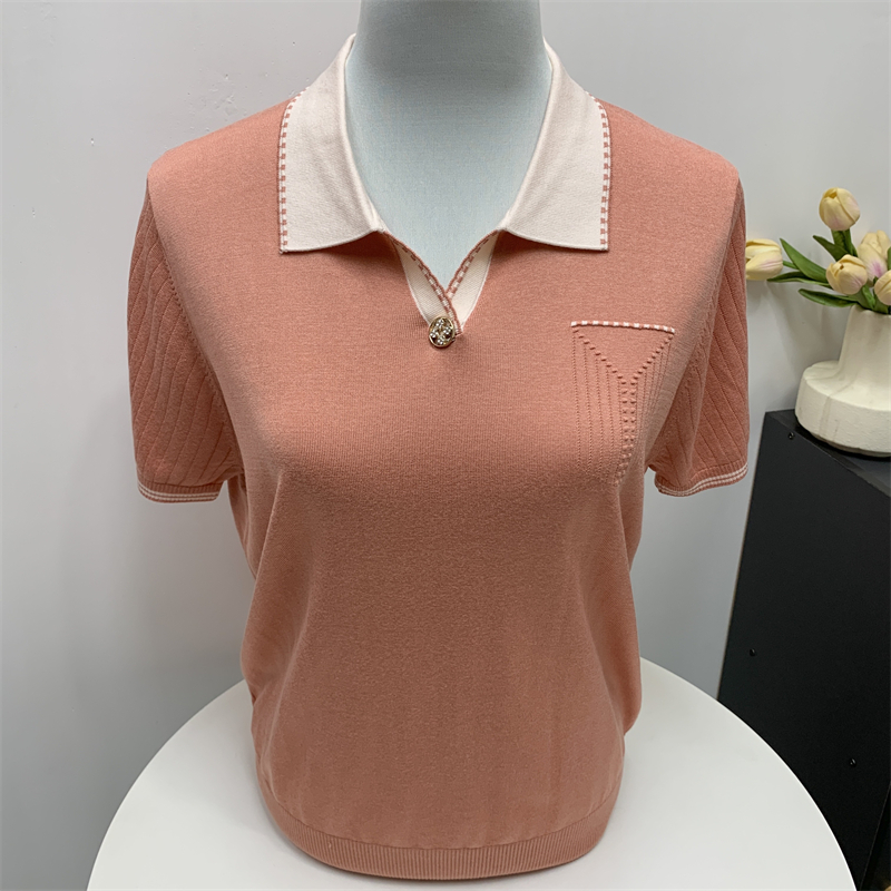 妈妈夏装桑蚕丝短袖T恤小衫宽松中老年女装奶奶款真丝上衣服翻领