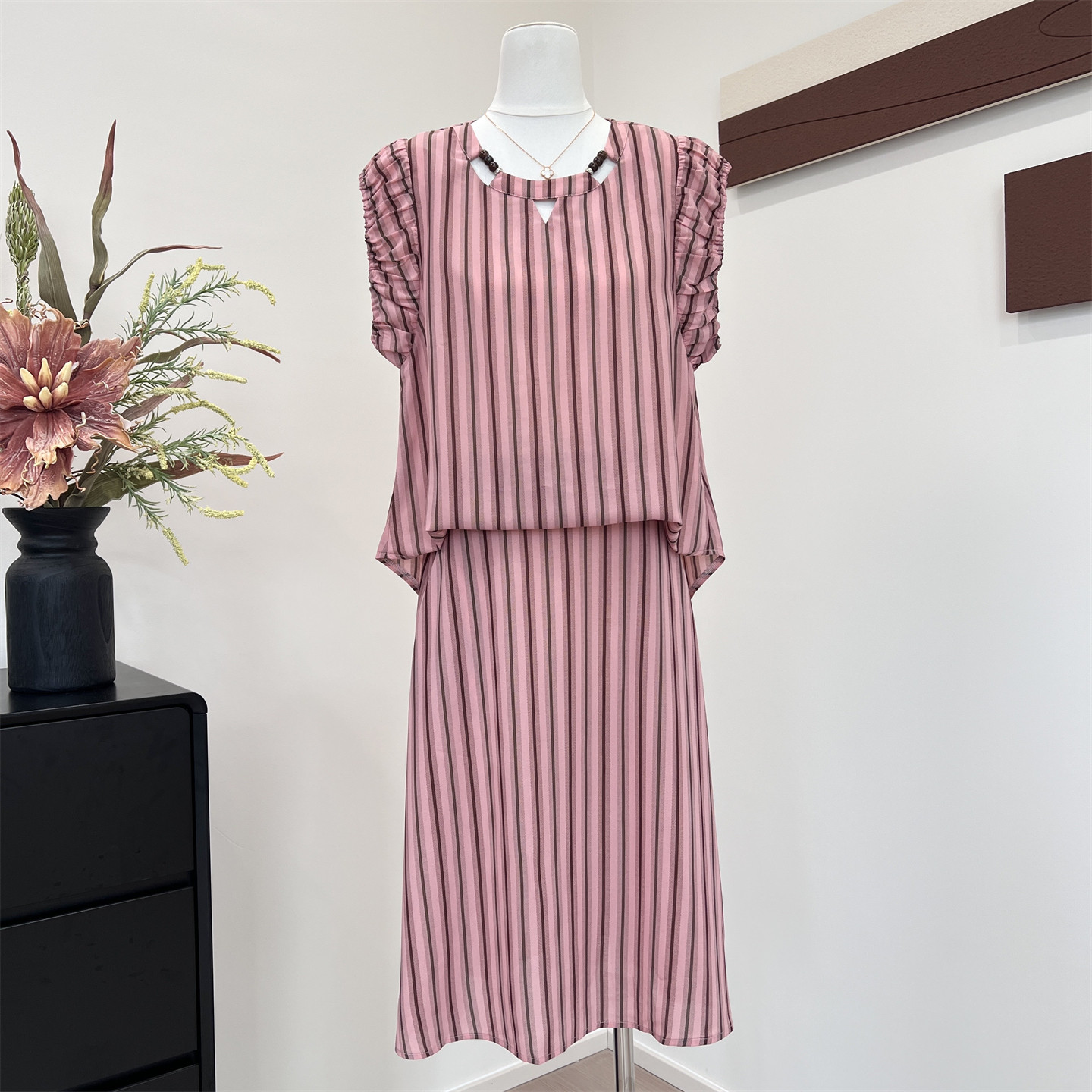 夏季妈妈装新款条纹连衣裙两件套
