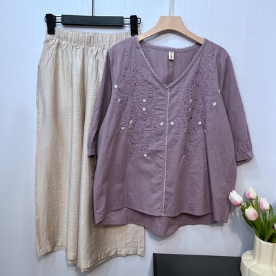 郭贵人中老年妈妈装棉麻套装