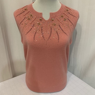 羊毛衫女100%纯羊毛中老年妈妈毛衣加肥加大码镶钻宽松洋气老太太