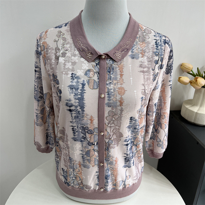 妈妈春夏装七分袖冰丝上衣薄T恤