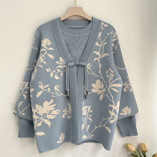 妈妈装秋冬新款两件套开衫上衣中老年女装毛衣外套时尚秋款羊毛衫