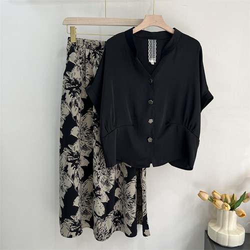 妈妈夏季连衣裙时尚雪纺两件套