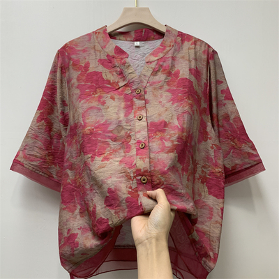 郭贵人妈妈夏装棉麻衬衫洋气上衣