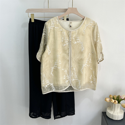 中年妈妈夏装套装假两件t恤