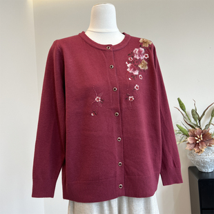 洋气妈妈装秋冬新款薄款针织开衫宽松上衣服中老年女奶奶毛衣外套