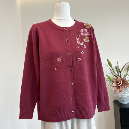 洋气妈妈装秋冬新款薄款针织开衫宽松上衣服中老年女奶奶毛衣外套