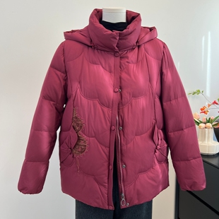 中老年人妈妈羽绒服女冬装连帽加厚外套60岁70老人奶奶鸭绒保暖衣