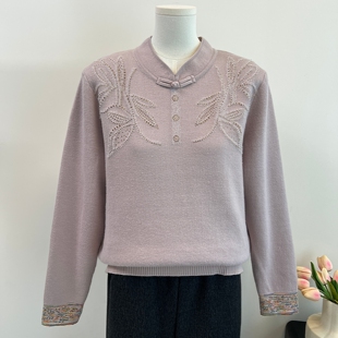 妈妈冬装加绒加厚打底衫保暖上衣2025新款中老年女国风一体绒毛衣