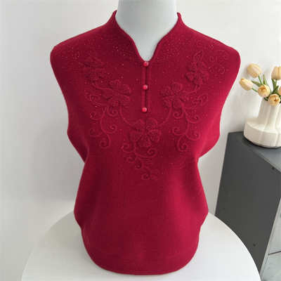 郭贵人纯羊毛衫妈妈旗袍领毛衣