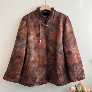 中老年人奶奶冬装女水貂毛领加绒加厚外套妈妈唐装老人太太上衣服