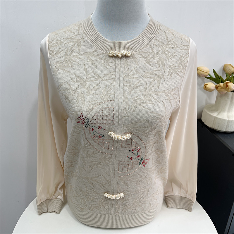 妈妈春款洋气高贵小衫2025新款春秋季中老年女装休闲纱袖针织上衣