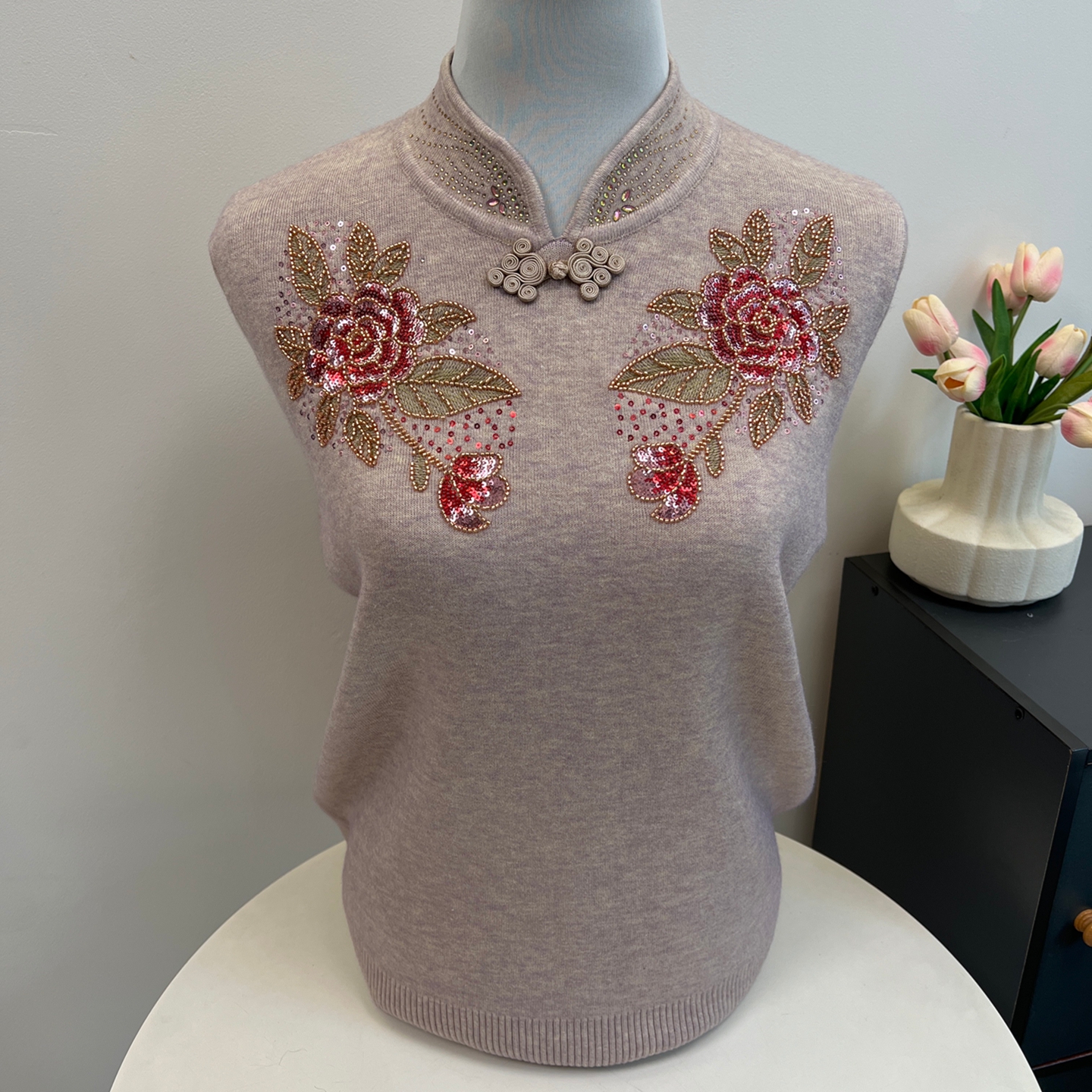 妈妈冬装加绒加厚毛衣短款绣花上衣奶奶保暖上衣中老年人女打底衫