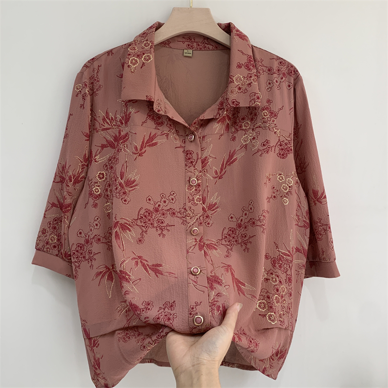 郭貴人奶奶夏裝中袖襯衫印花上衣