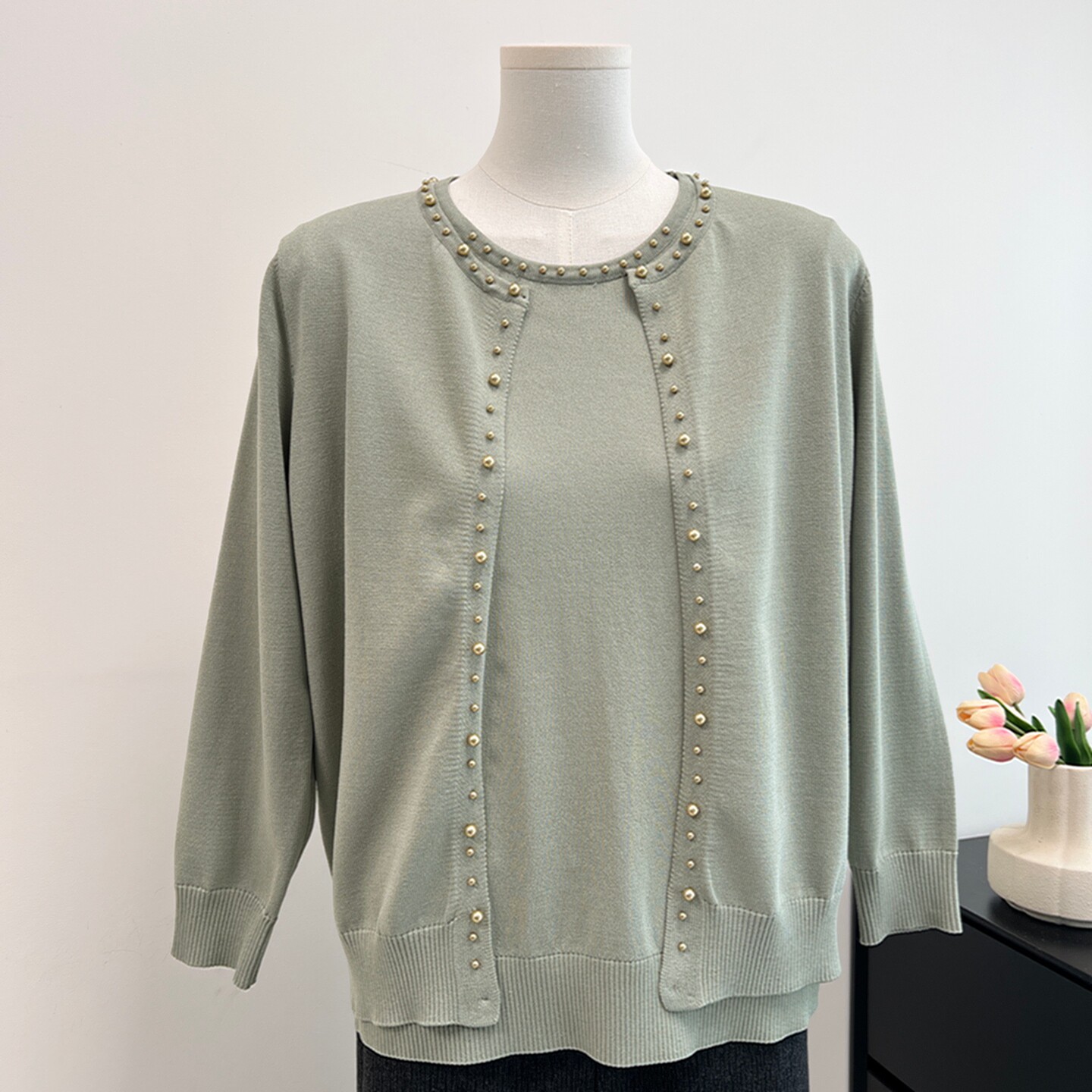 妈妈春装针织开衫上衣两件套2026新款中老年女装短袖内搭套装外套