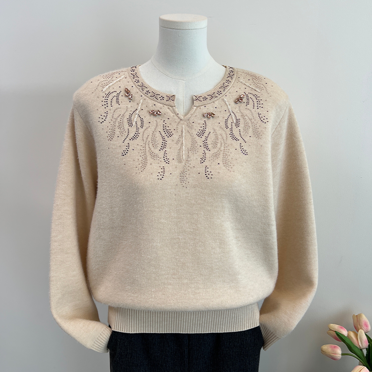 妈妈冬装加绒加厚毛衣保暖打底衫