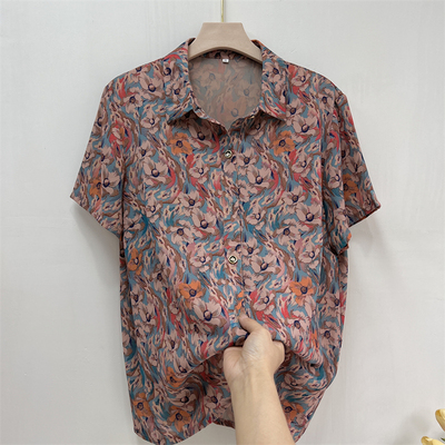 郭贵人奶奶夏装短袖仿真丝衬衫