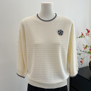 针织小衫 洋气长袖 2025新款 中年女春秋宽松薄款 时尚 打底衫 妈妈秋装