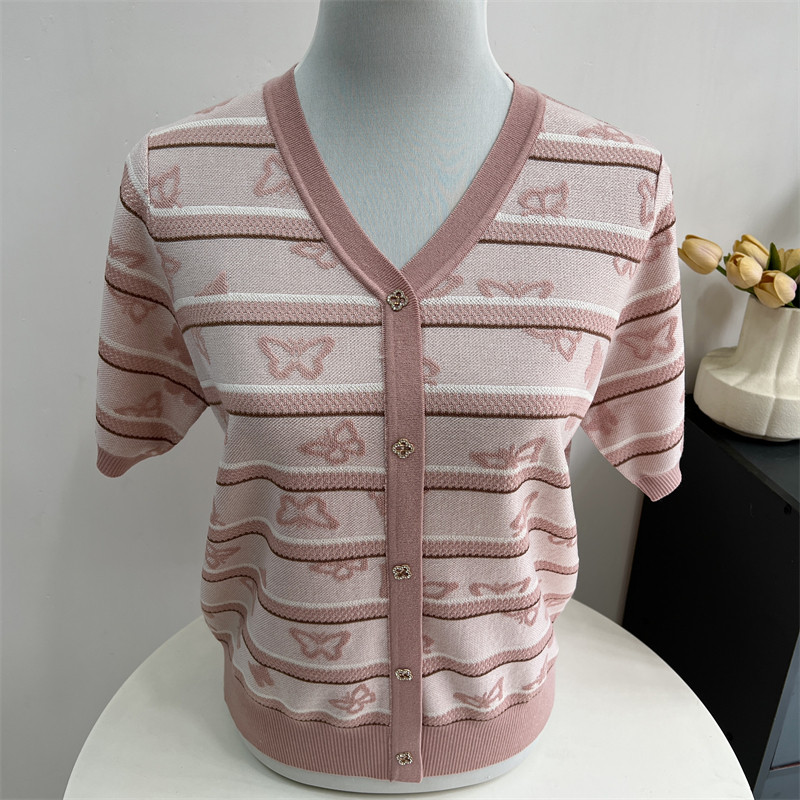 洋气妈妈夏季条纹上衣2025新款中老年人女士夏装薄款针织短袖T恤