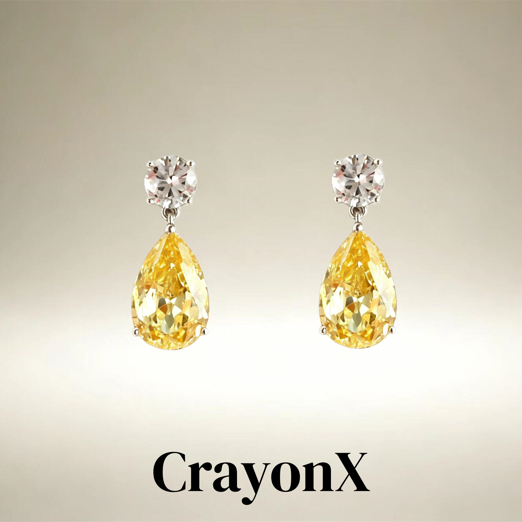 CrayonX耀金水滴白钻长款耳钉