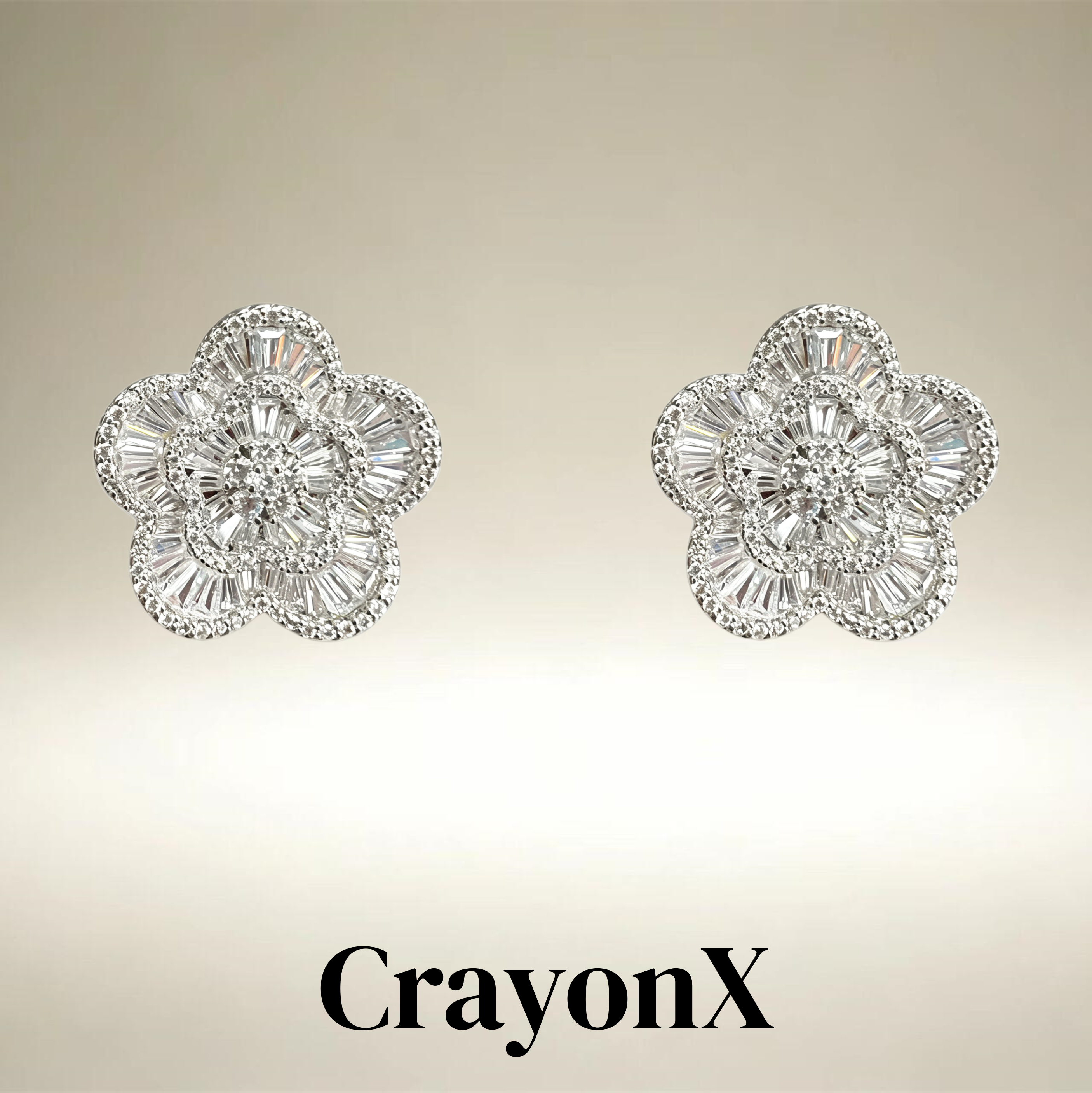 CrayonX辐晶五瓣满钻花耳钉