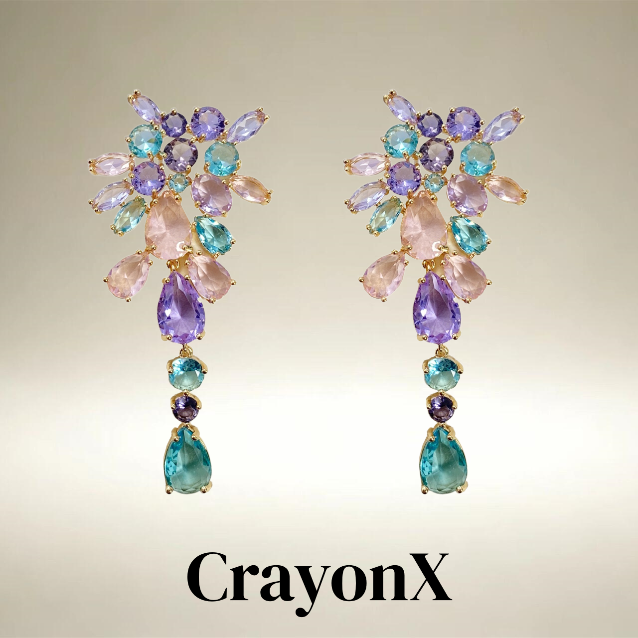 CrayonX彩色宝石花朵流苏耳环