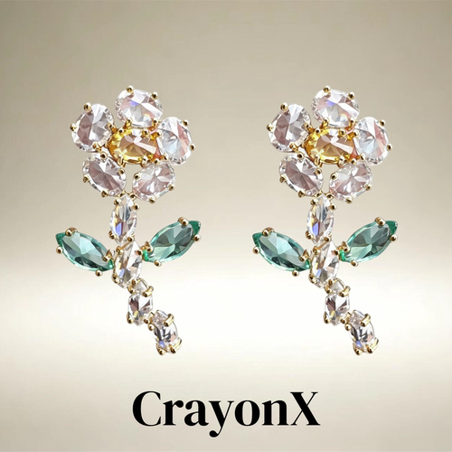 CrayonX黄钻花蕊六瓣长款耳坠