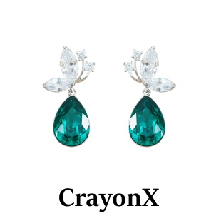 CrayonX原創設計蝴蝶彩色水滴水晶輕奢高級感宴會銀針耳飾
