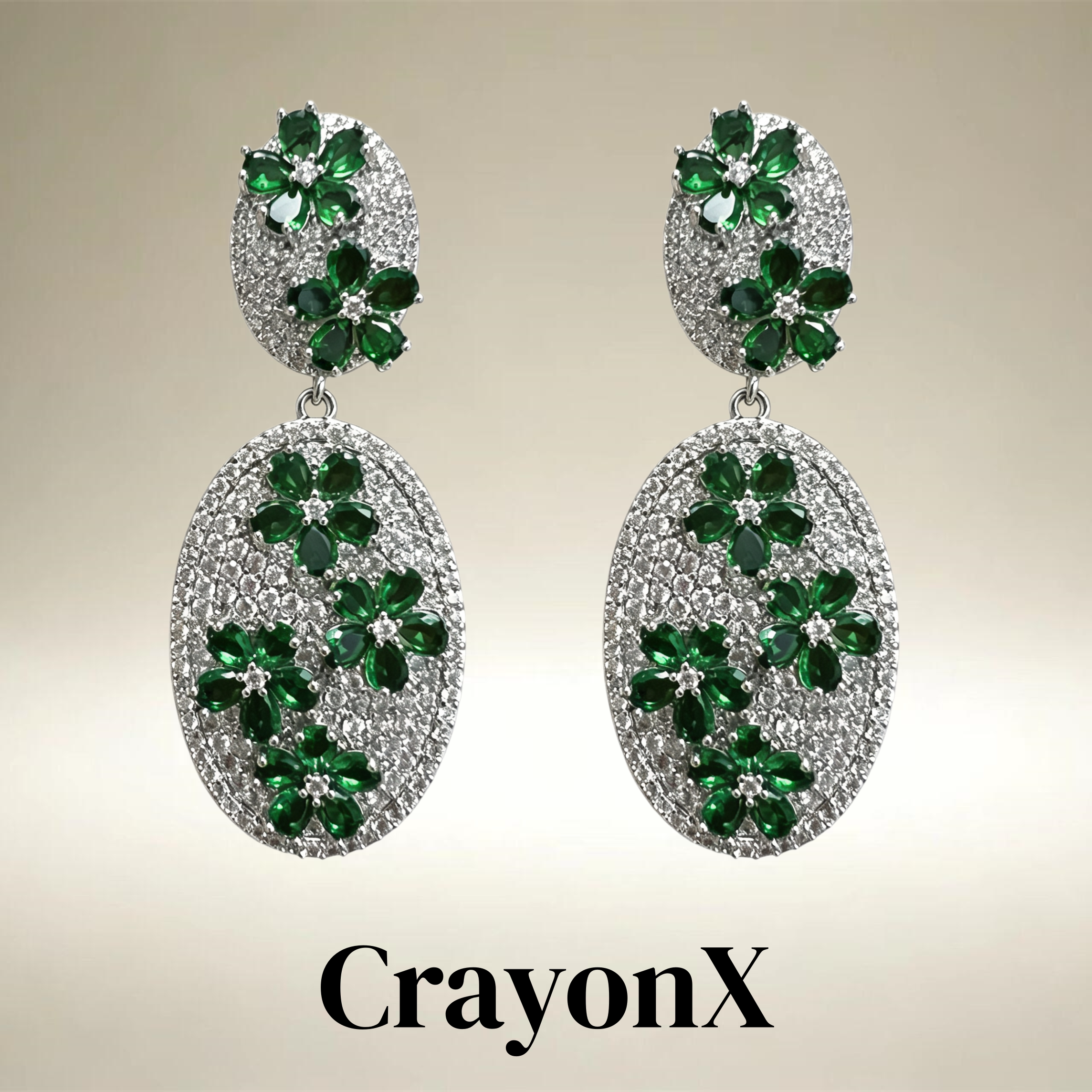 CrayonX国风绿梅S925银镶耳环