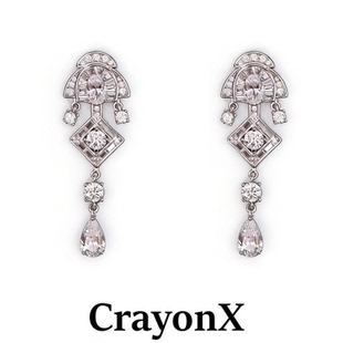CrayonX轻奢水滴形几何流苏长款锆石耳环女流苏耳饰高级感闪钻