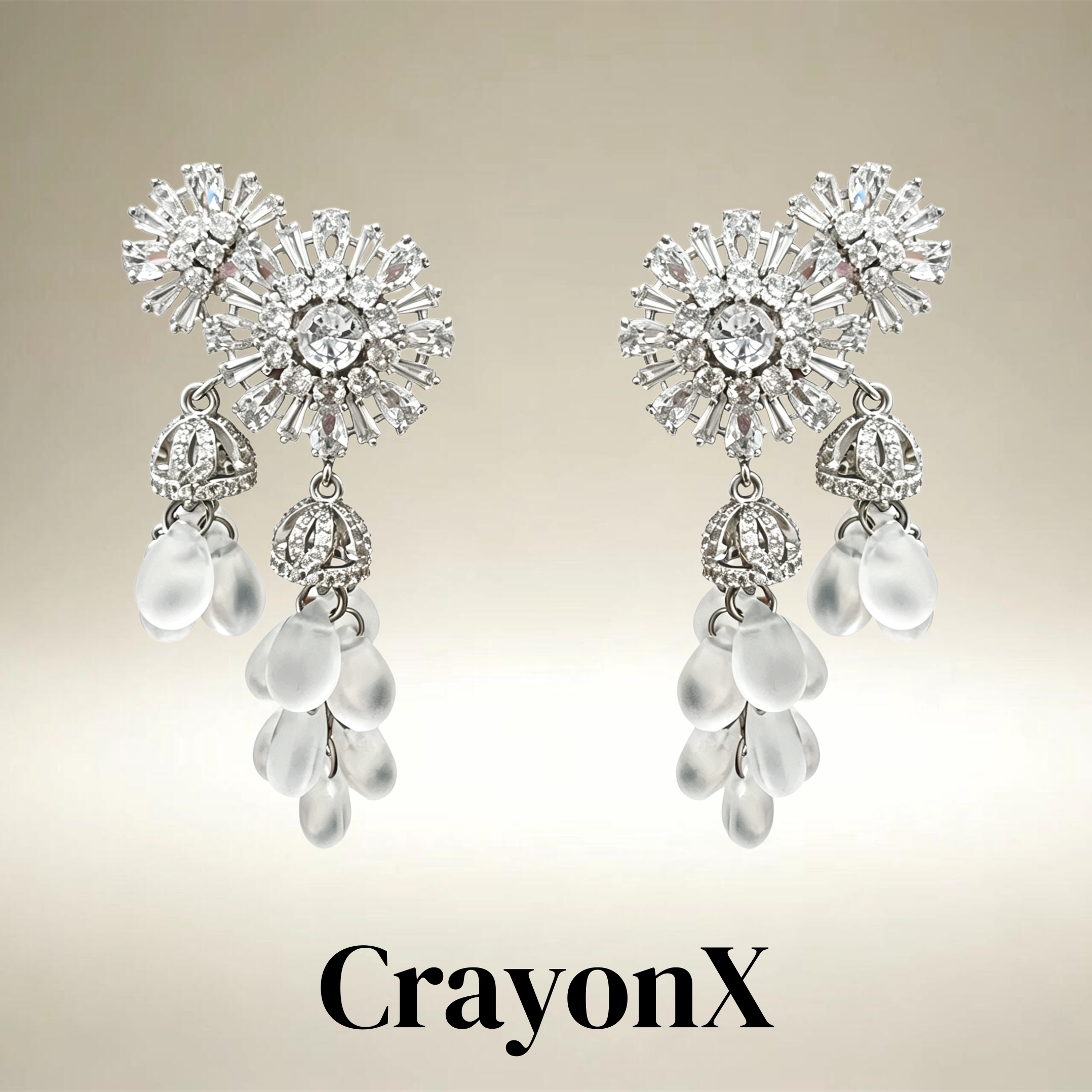 CrayonX银花锆石长款耳坠宫廷