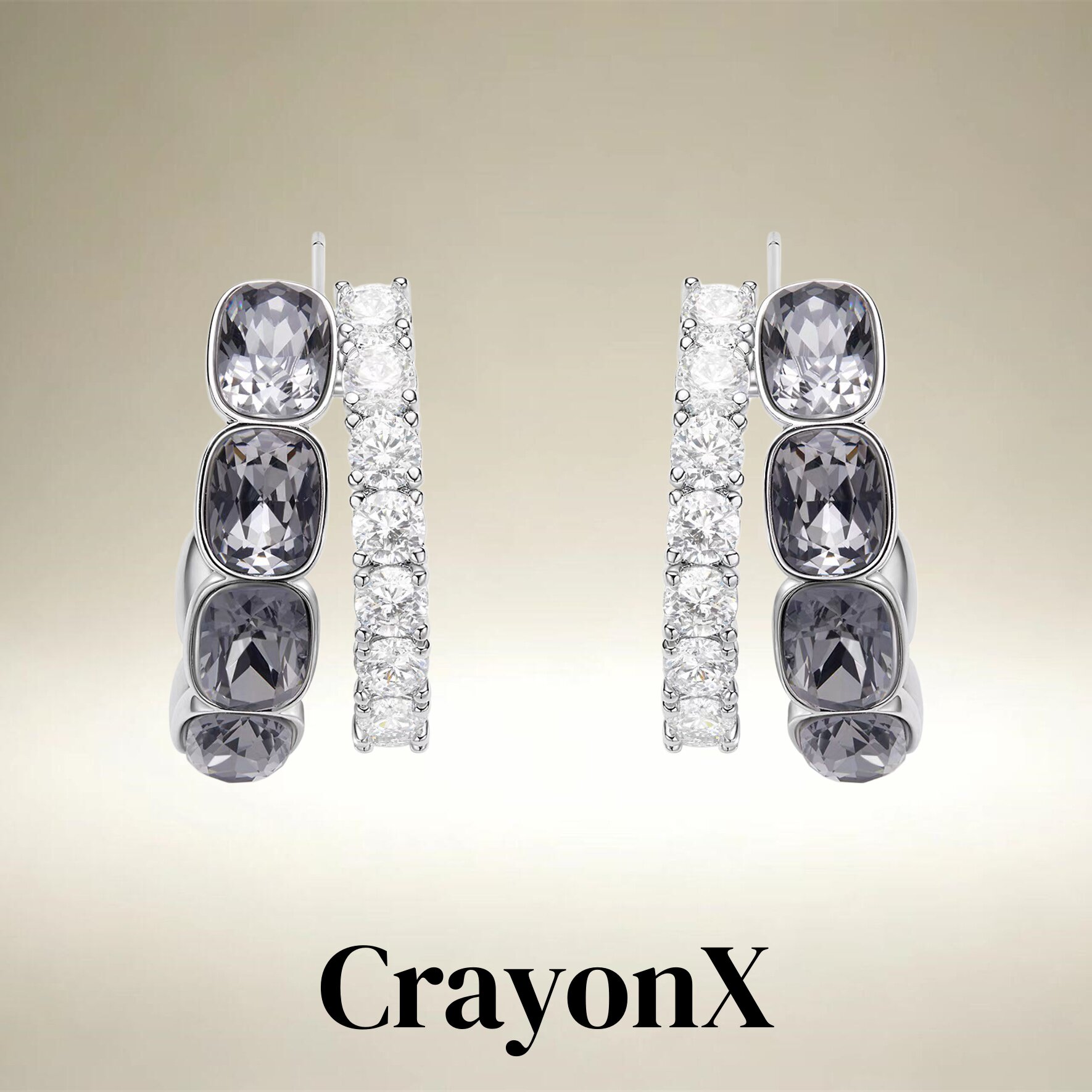 CrayonX黑曜晶环C型满钻耳环