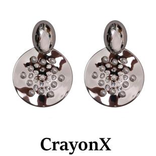 CrayonX锆石金属风珍珠耳环女银色圆盘高端轻奢气质耳饰