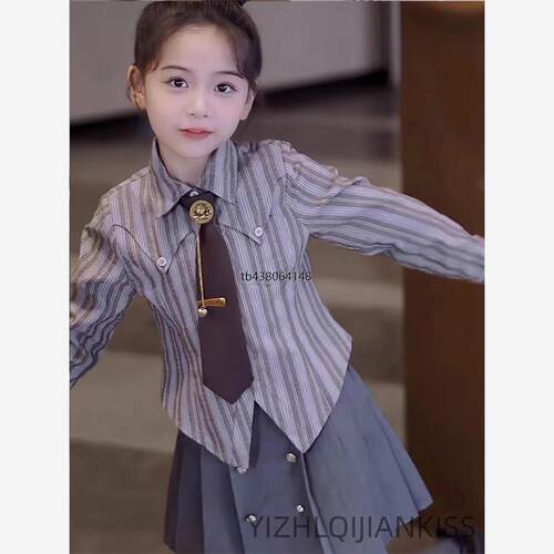 女童学院风套装春款2025新款儿童jk小女孩时髦百褶裙衬衫套装洋气