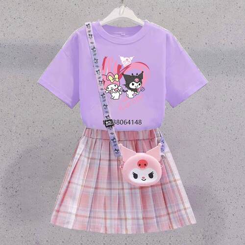 库洛米女童夏季2025新款儿童学院连衣裙女孩夏装短袖jk套装