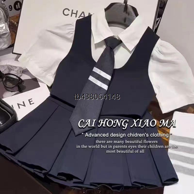 女童韩国学院套装夏季儿童jk表演服假两件短袖上衣洋气套裙百褶裙
