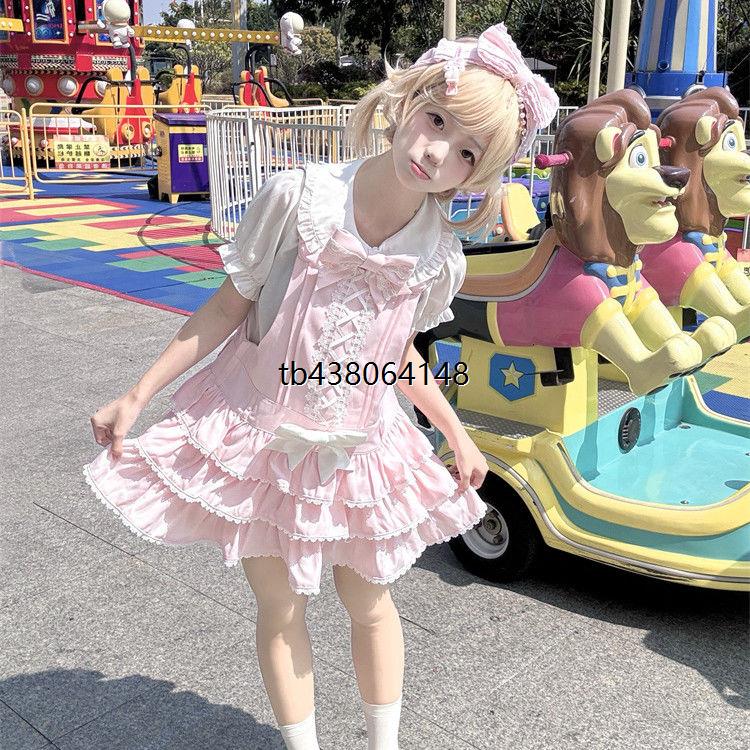 熊之原创lolita古早昭和蛋糕三层裙摆背带裙衬衫套装