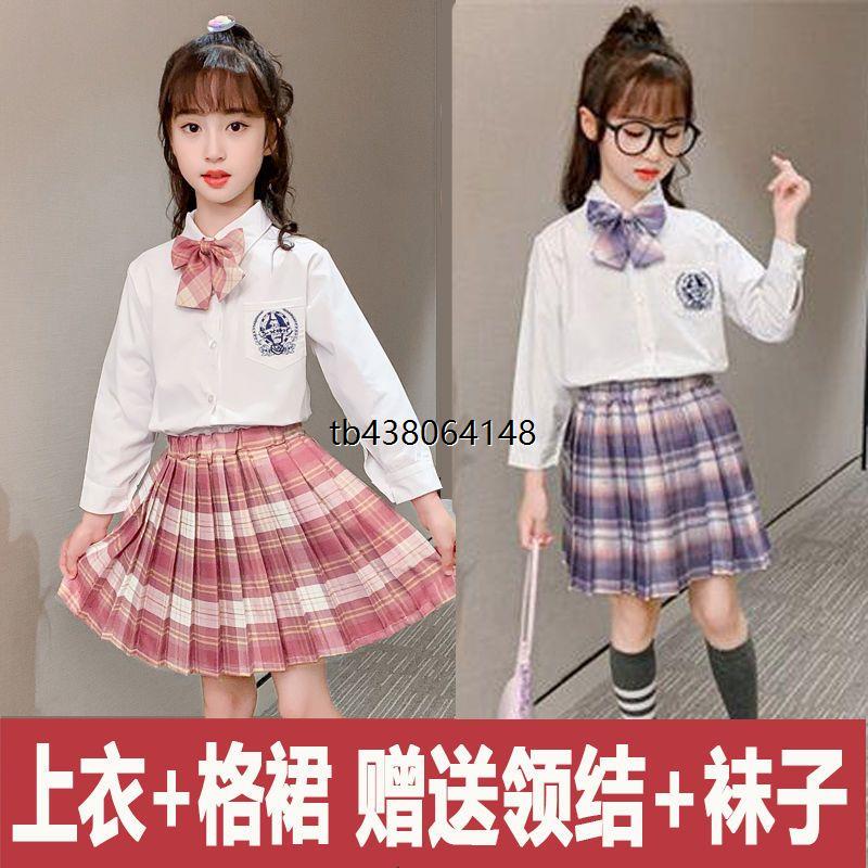 女童百褶半身裙jk制服套装学院风春夏款小童儿演出服日系格子短裙