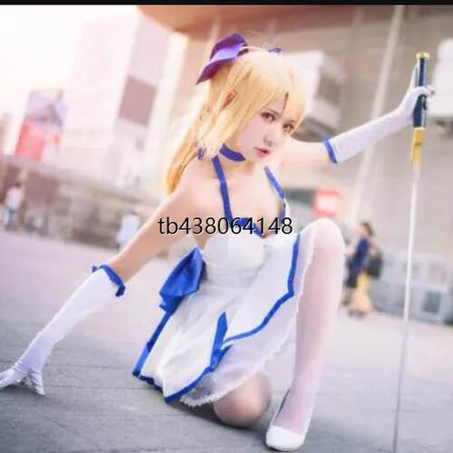 Saber Lily 赏蓝百合 白礼服Fate UC cos服送手套装饰+头饰