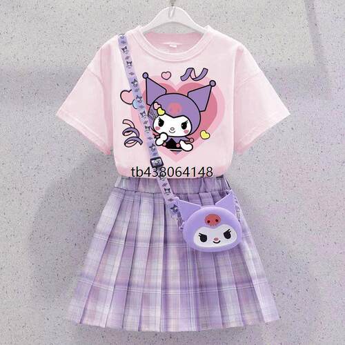 库洛米裙子女童夏季2025新款儿童学院风连衣裙女孩夏装短袖jk套装