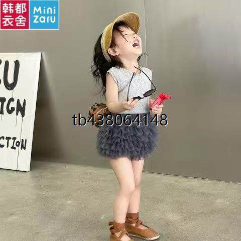 韩都MiniZaru新款紫色蛋糕裙两件套2025夏季t恤女童纯绒背撞色娇
