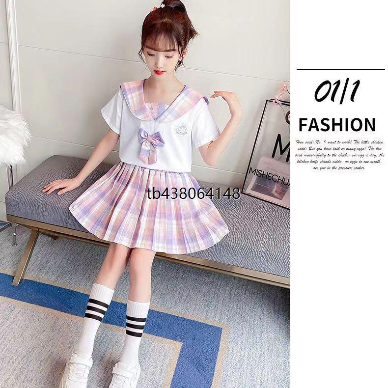 女童套装夏装2023新款儿童正版JK制服小女孩学院风两件套百褶裙子