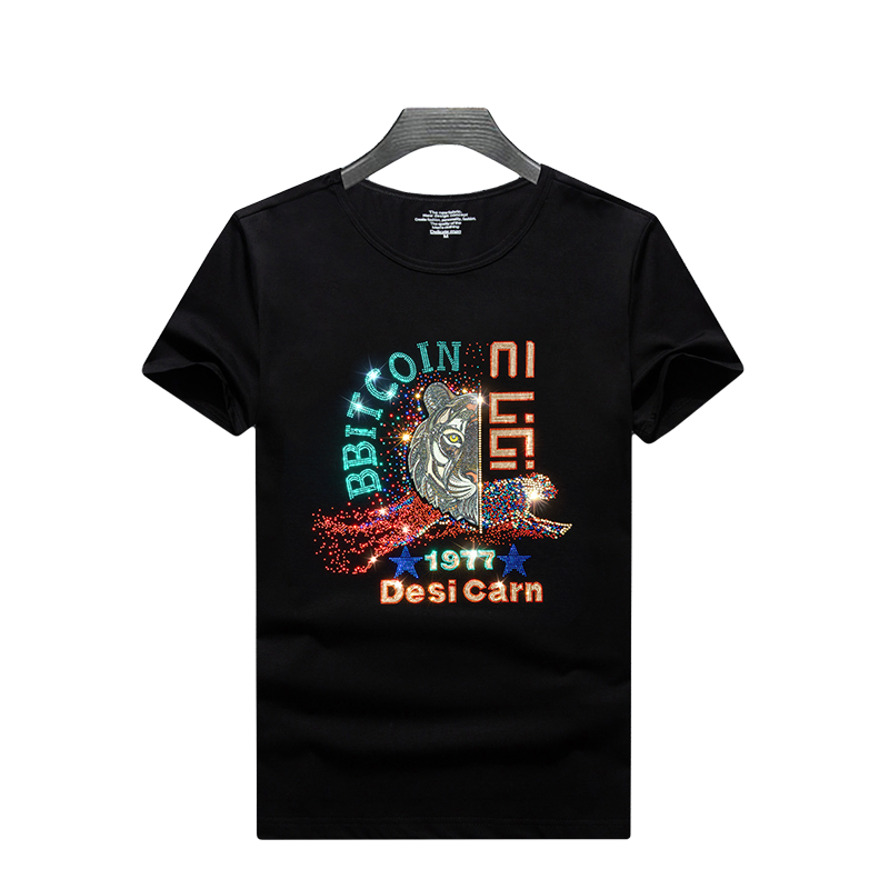 2025夏烫钻T恤镭射男大码胖打底衫亮片潮短袖QT4066-1-A6014-P50,男装T恤,电商A227B（原钱塘4066-1）